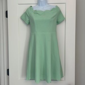 Francesca Miami pale green dress. Scalloped scoop neck